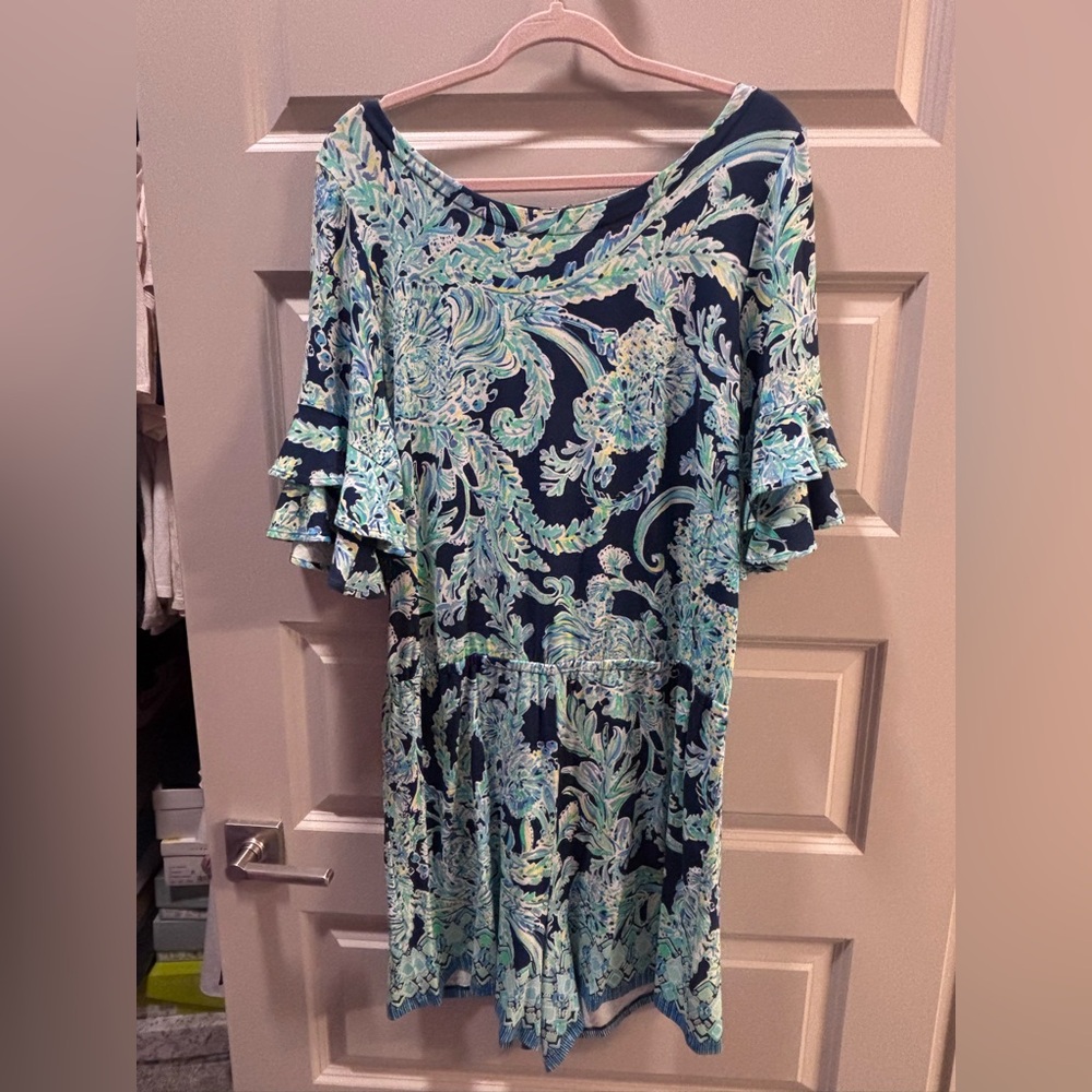 Lilly Pulitzer Blue and Green Quarter Sleeve Romper